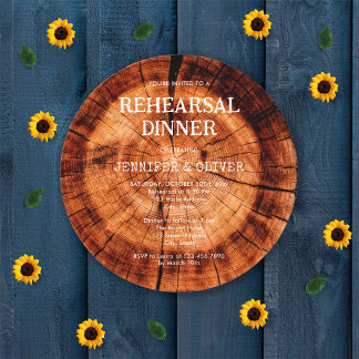 ウッドカット素朴スライスのリハ結婚ーサルディナー 招待状