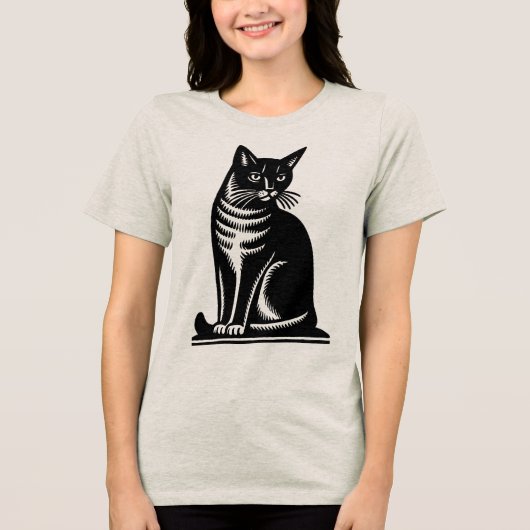 ウッドカット風の上品なネコ トライブレンドTシャツ (正面)