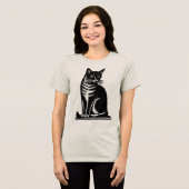 ウッドカット風の上品なネコ トライブレンドTシャツ (正面全面)