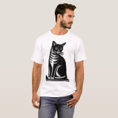 ウッドカット風の猫のイラスト Tシャツ (正面フル)