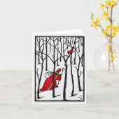 ウッドカット（鳥）ショウジョウコウカンチョウアンドサンニック カード (黄色い花)