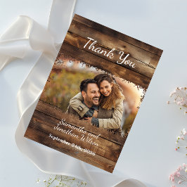 ウッドカップル素朴フォトカントリーサンキューカード サンキューカード