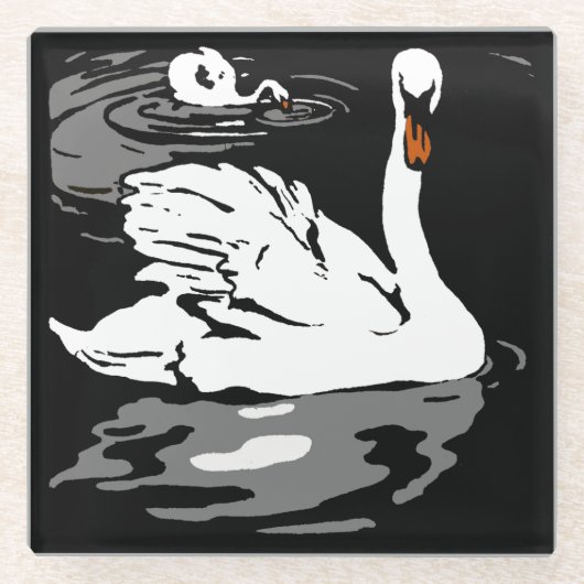 ウッドカビクトリアンット農場動物の白鳥 ガラスコースター (正面)