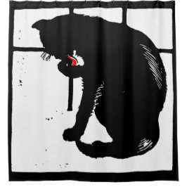 ウッドカビクトリアンット農場動物黒猫 シャワーカーテン