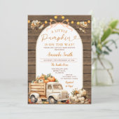 ウッドカボチャのトラックが途中ベビーシャワー秋 招待状 (スタンド正面)