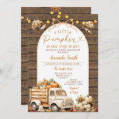 ウッドカボチャのトラックが途中ベビーシャワー秋 招待状 (正面/裏面)