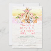 ウッドカラフルランドアニマルズキャンピングガールベビーシャワー 招待状 (正面)