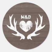 ウッドカントリーのシックな鹿の角結婚式用シール ラウンドシール (正面)