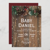 ウッドカントリー素朴のクリスマスピネコーンリンゴ 招待状 (正面/裏面)