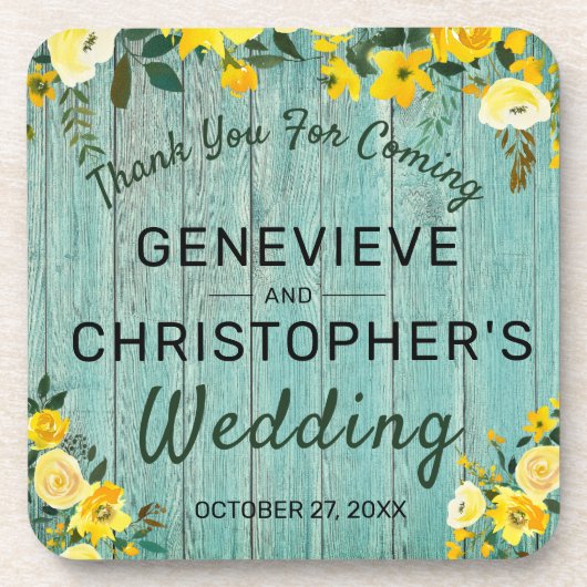 ウッドカントリー素朴イエローフローラアウトドア結婚ズ コースター (正面)