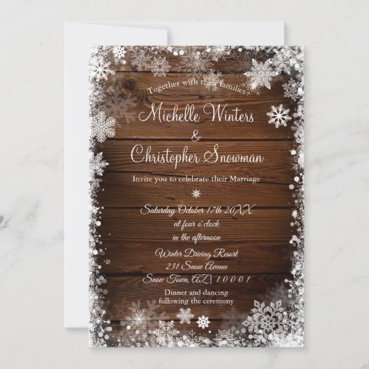 ウッドカントリー素朴ウィンターウェディング 招待状 (正面)