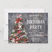 ウッドカントリー素朴クリスマスツリースターズ誕生日 招待状 (正面)