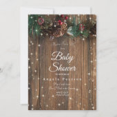 ウッドカントリー素朴クリスマスパインガーランドスパークル 招待状 (正面)
