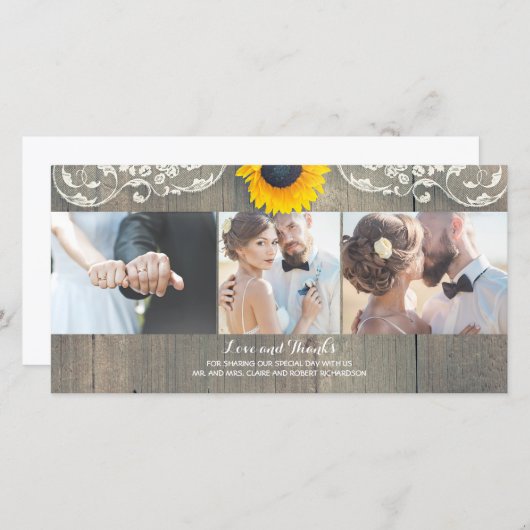 ウッドカントリー素朴バーンサンフラワーレースありがとう サンキューカード (正面/裏面)