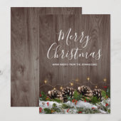 ウッドカントリー素朴パインズライト&スノークリスマス シーズンカード (正面/裏面)