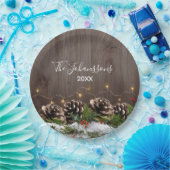 ウッドカントリー素朴パインズライト&スノークリスマス ペーパープレート (パーティー)