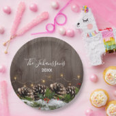 ウッドカントリー素朴パインズライト&スノークリスマス ペーパープレート (パーティー)