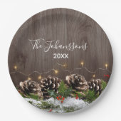 ウッドカントリー素朴パインズライト&スノークリスマス ペーパープレート (正面)