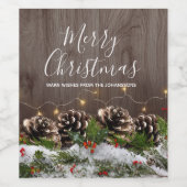 ウッドカントリー素朴パインズライト&スノークリスマス ワインラベル (シングルラベル)