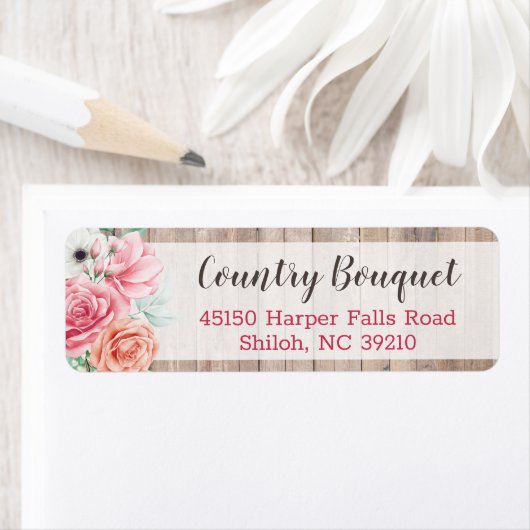 ウッドカントリー素朴ファームハウスバラ差出人住所 ラベル (インサイチュ)