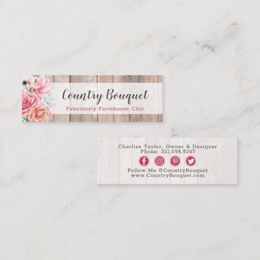 ウッドカントリー素朴ファームハウスフローラソーシャルメディア スキニー名刺 (正面/裏面)