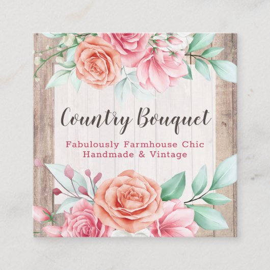 ウッドカントリー素朴ファームハウスフローラソーシャルメディア スクエア名刺 (正面)