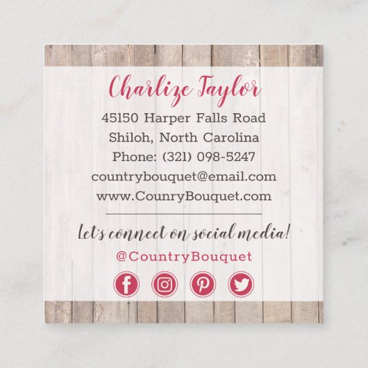 ウッドカントリー素朴ファームハウスフローラソーシャルメディア スクエア名刺 (裏面)
