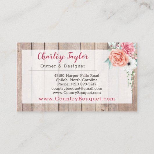 ウッドカントリー素朴ファームハウスフローラバラエレガント 名刺 (裏面)