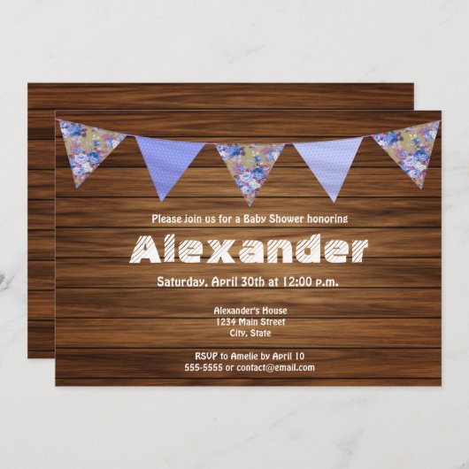 ウッドカントリー素朴ファームハウス男の子のシャワー 招待状 (正面/裏面)