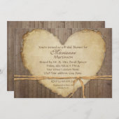 ウッドカントリー素朴ファームハートブライダルシャワー 招待状 (正面/裏面)