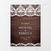 ウッドカントリー素朴レース写真コラージュ結婚ズ 三つ折り招待状 (カバー)