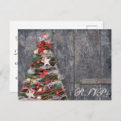 ウッドカン素朴トリークリスマスツリーレッド金ゴールド インビテーションポストカード (正面/裏面)