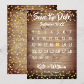 ウッドカ素朴レンダー金ゴールドラブハート セーブザデート (正面/裏面)