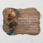 ウッドカ素朴ントリークリスマスホリデーパーティ招待状 招待状 (正面/裏面)