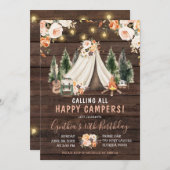 ウッドガール素朴キャンピング誕生日招待状 招待状 (正面/裏面)