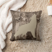 ウッドキャビンのオオカミ（タン・ブラウン）素朴野生動物 クッション (ブランケット)