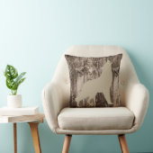 ウッドキャビンのオオカミ（タン・ブラウン）素朴野生動物 クッション (椅子)