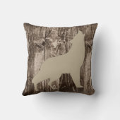 ウッドキャビンのオオカミ（タン・ブラウン）素朴野生動物 クッション (裏面)