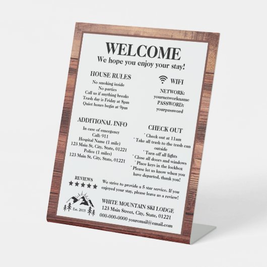 ウッドキャビン素朴ロッジレンタルプロパティウェルカム 台座サイン (正面)