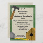 ウッドクラフト建物おもしろい誕生日 招待状 (正面/裏面)