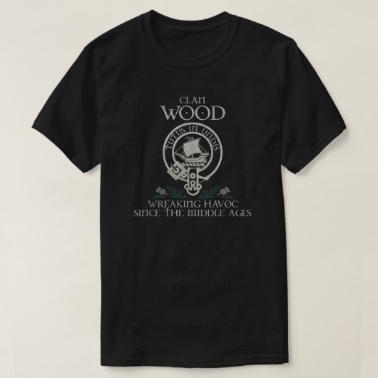 ウッドクランクレストスコットランド姓タータンチェックシスル Tシャツ (デザイン正面)