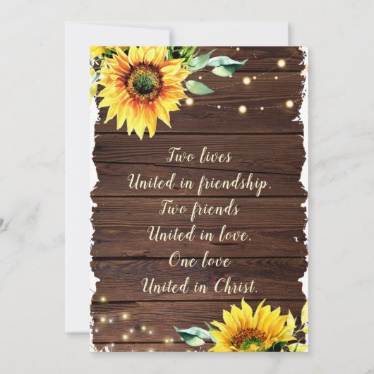 ウッドクリスチャン素朴ズのひまわり結婚照明 招待状 (裏面)