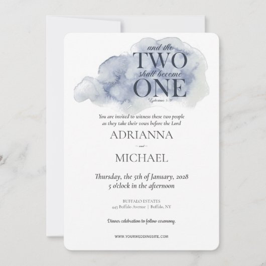 ウッドクリスチャン2つの水の色の青になる 招待状 (正面)