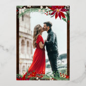 ウッドクリスマスフローラリース雪結婚写真 箔招待状 (裏面)