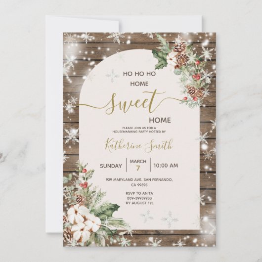 ウッドクリスマス引っ越し祝いパーティーパーティーホームスウィートホーム 招待状 (正面)