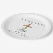 ウッドクロスホワイト&ブルーバプテスマ聖句 ペーパープレート (アングル)