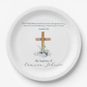 ウッドクロスホワイト&ブルーバプテスマ聖句 ペーパープレート (正面)