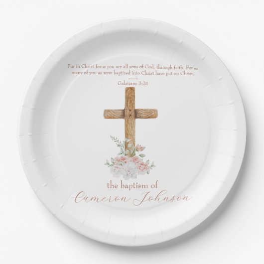 ウッドクロスホワイト&赤面バプティスバイブル ペーパープレート (正面)