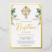 ウッドクロスボーホパンパスユーカリプタスバプテスバプテスマ金ゴールド 箔招待状 (正面)