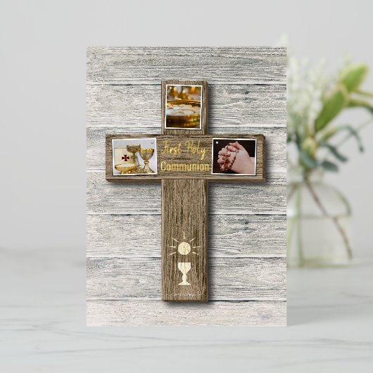 ウッドクロス素朴ファースト聖餐式 箔シーズンカード (立ち正面)